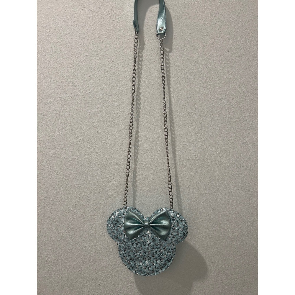 Loungefly Disney Parks Minnie Mouse Sequin Crossbody Bag Aqua Blue Mint Green - Picture 2 of 4